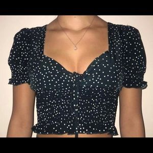 Shein 1x Green and White Polka Dot Cinched Crop Top